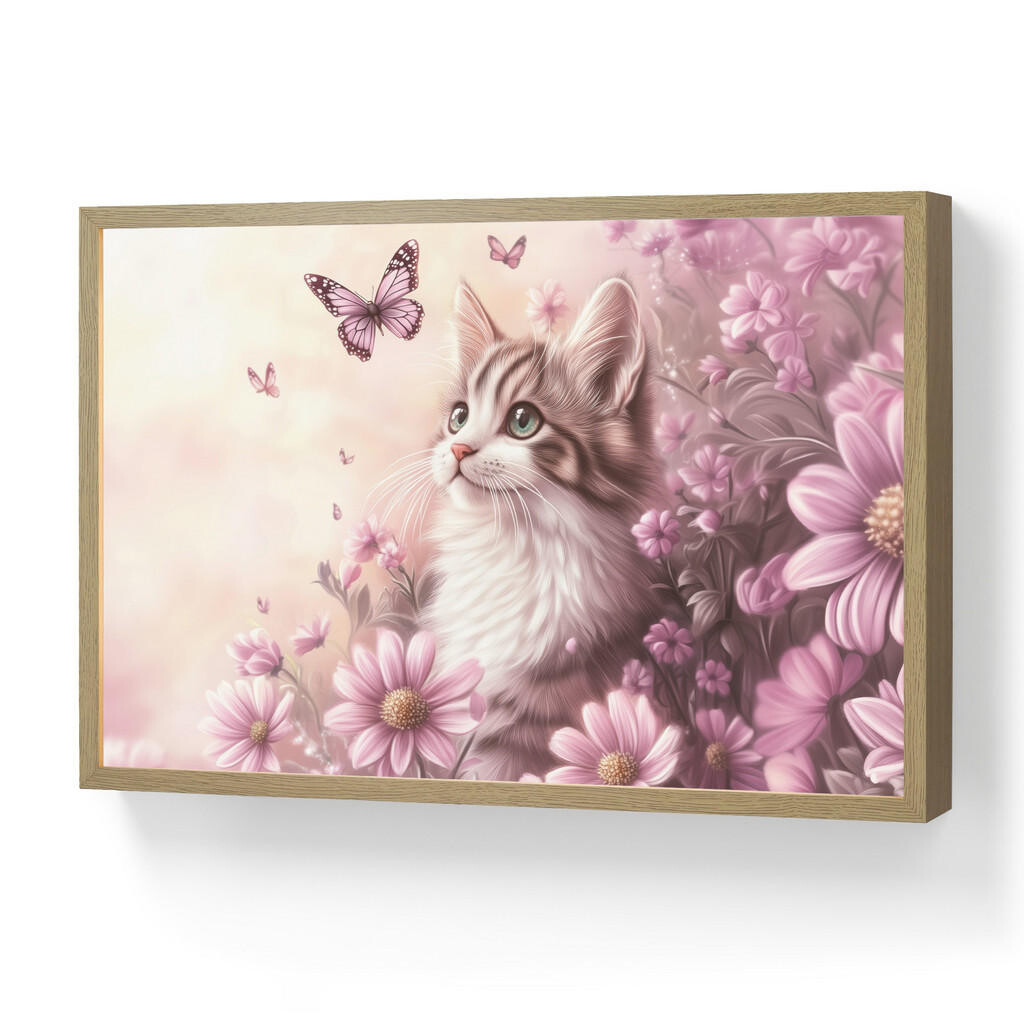 OnlyWow DOBÍJECÍ NOČNÍ LAMPIČKA Koťátko - Květiny - Motýli - Fialová 60x40 cm