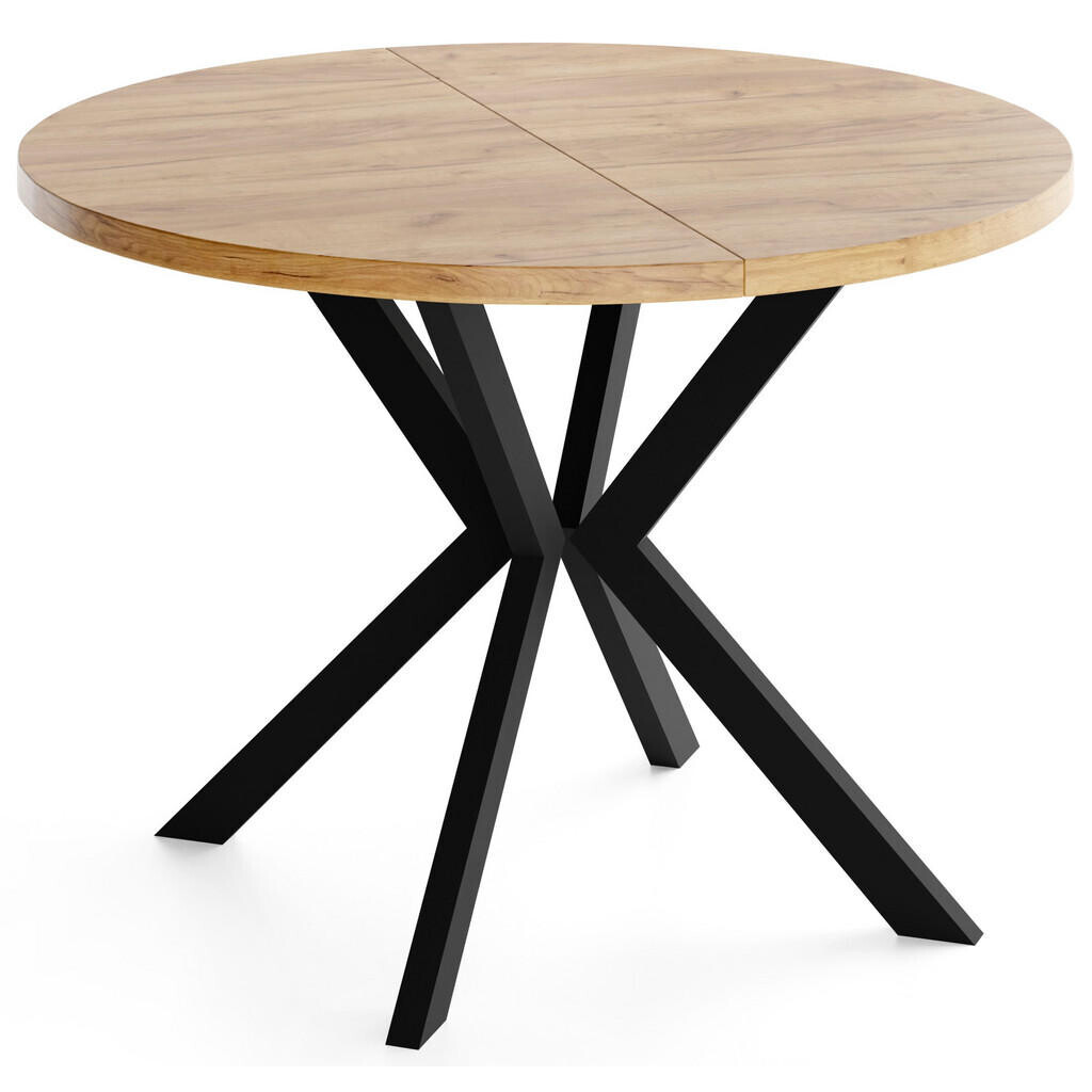 WFL GROUP JÍDELNÍ STŮL Valeo Kulatý Rozkládací s Černými Kovovými Nohami, Dub Craft 120-200/120/76 cm