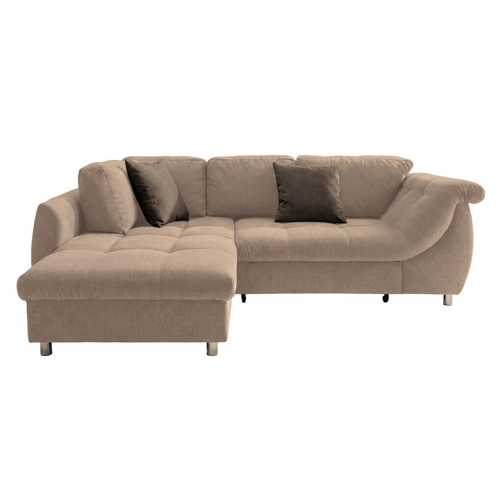 luma-home ROHOVÁ POHOVKA s funkcí rozkládání, vlnovým pružinovým jádrem, otomanem vlevo, 250 × 190 × 84 cm (Š×H×V), mikrovlákno světle hnědé / 17012