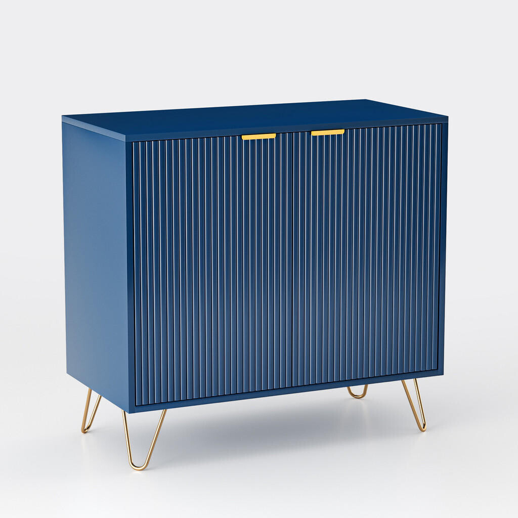 SHOPENTRA KOMODA 80x40x78cm tmavě modrá se zlatými akcenty, moderní design