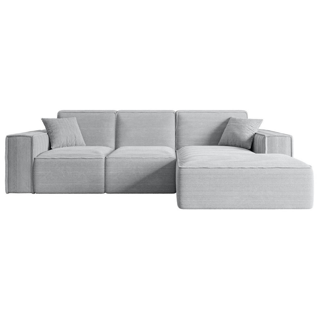 ALTDECOR ROHOVÁ SEDACÍ SOUPRAVA s otomanem vpravo SERRA-L – 266 × 169 × 80 cm, šedý manšestr