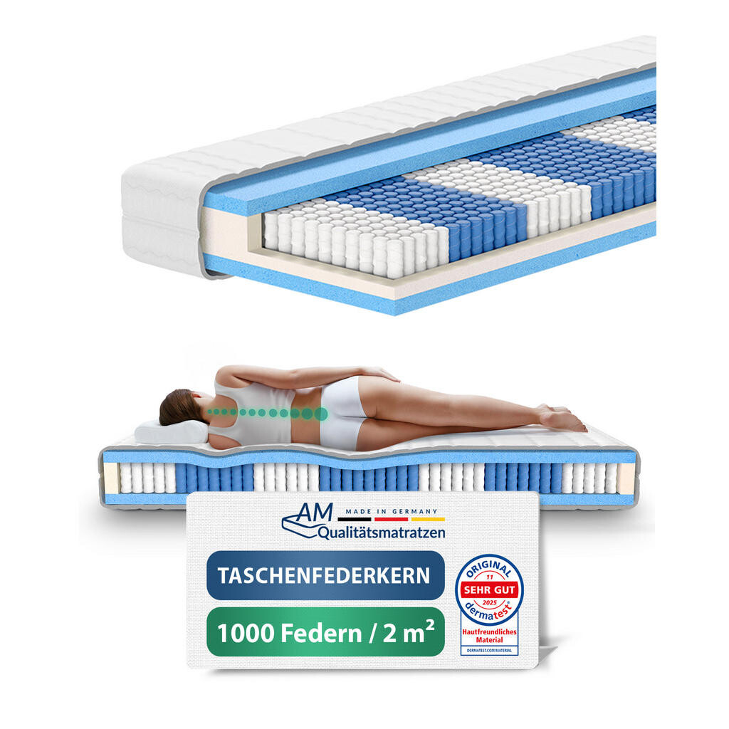 AM Qualitätsmatratzen MATRACE s taštičkovými pružinami 1000 pružin 70/190 cm H4 - výška 24 cm a potah z tencelu