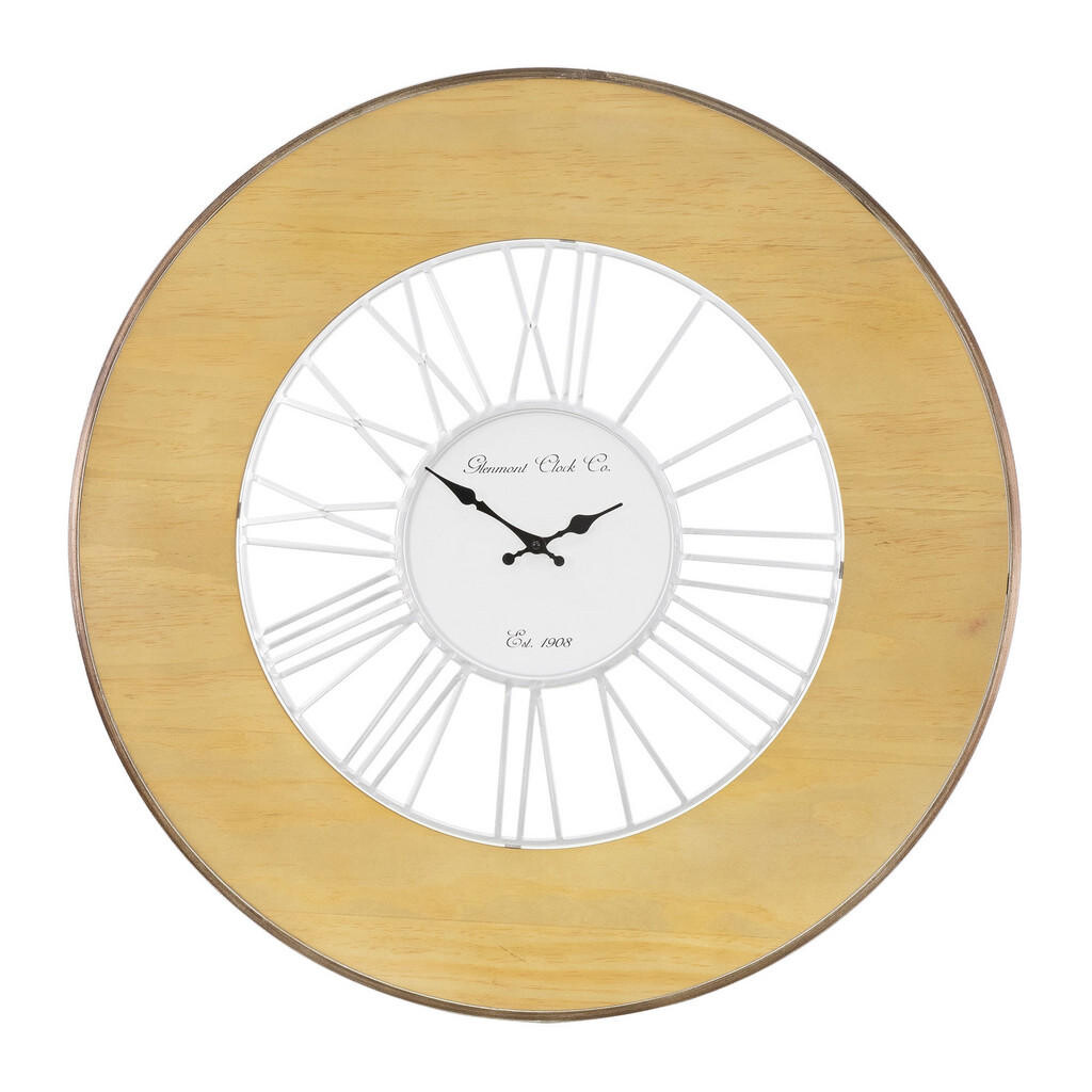 WOMO-DESIGN NÁSTĚNNÉ HODINY Alfheim, velké, Ø 85 cm, kulaté, bílá-přírodní, ze dřeva a kovu