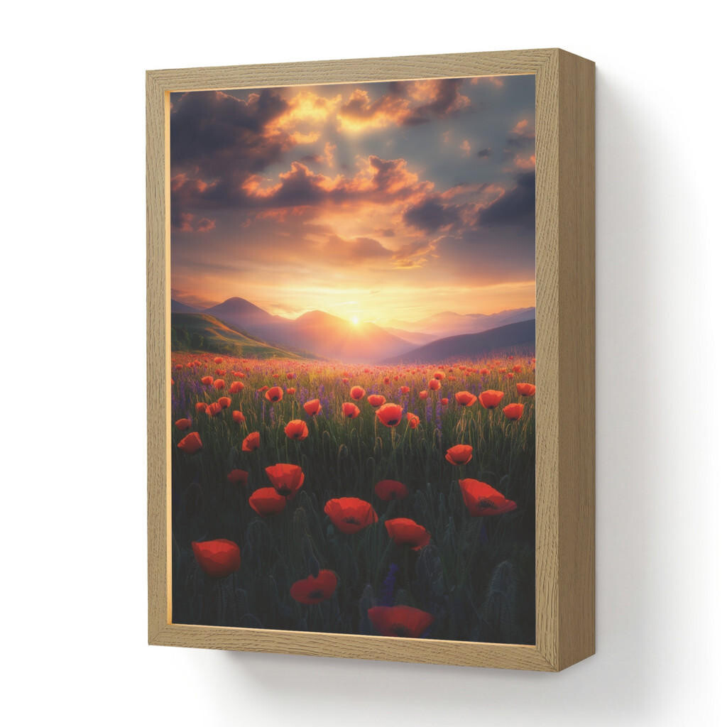 OnlyWow NÁSTĚNNÁ LAMPA S AKUMULÁTOREM Krajina - Západ slunce - Květinové pole 30x40 cm