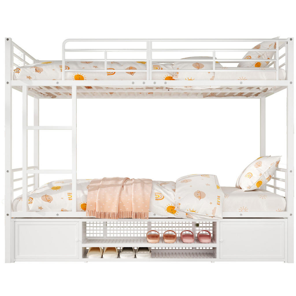 OKWISH PATROVÁ postel 90/200 cm bílá kovová s botníkem a bočním žebříkem