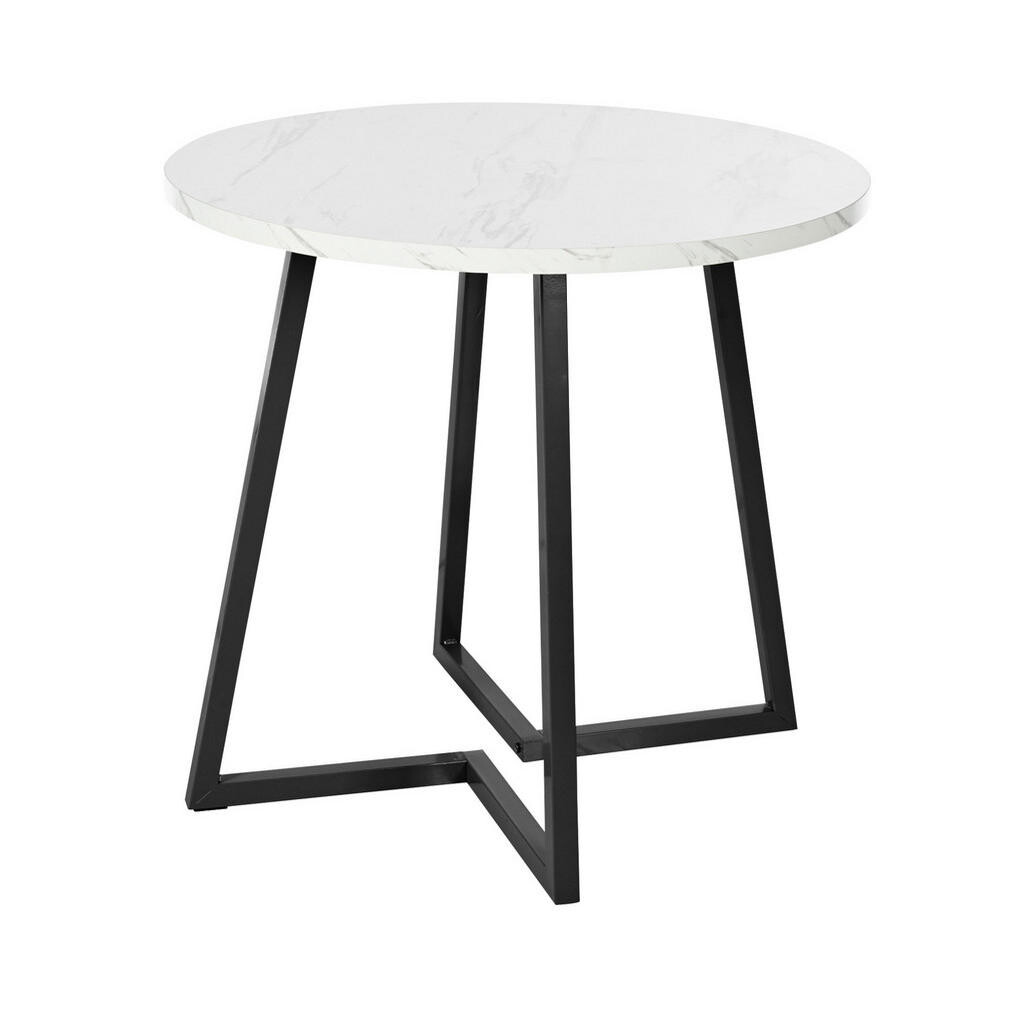 Redom JÍDELNÍ stůl 80/80/75 cm s moderním mramorovým dekorem a stabilní kovovou konstrukcí, Bílá