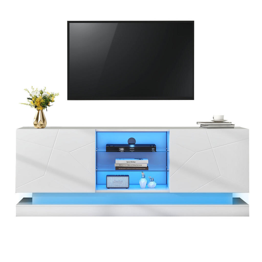 Redom TV stolek 160/38,5/60 cm s nastavitelnými policemi, tichými panty a úložným prostorem, Bílá