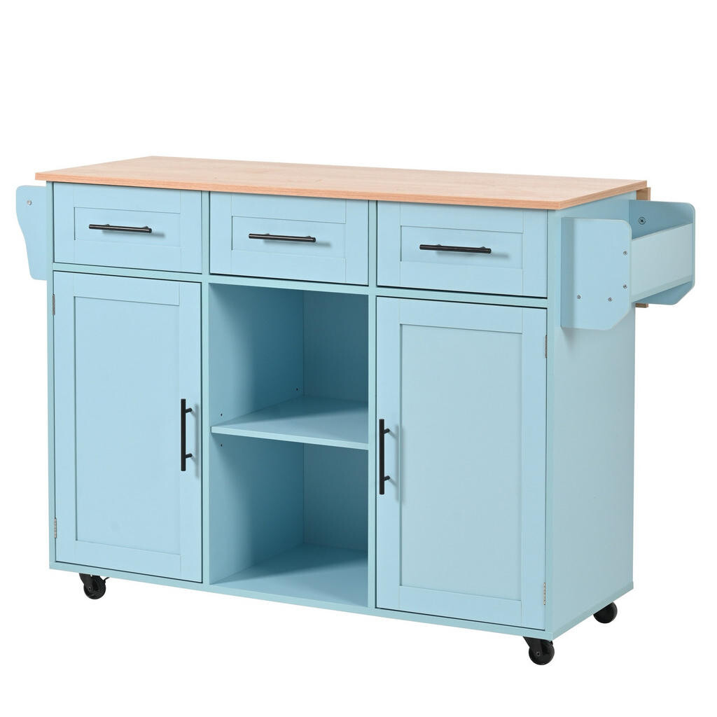 Redom KUCHYŇSKÝ ostrůvek 139/46(71)/91,5 cm s výklopnou deskou, úložným prostorem a kolečky, Modrá