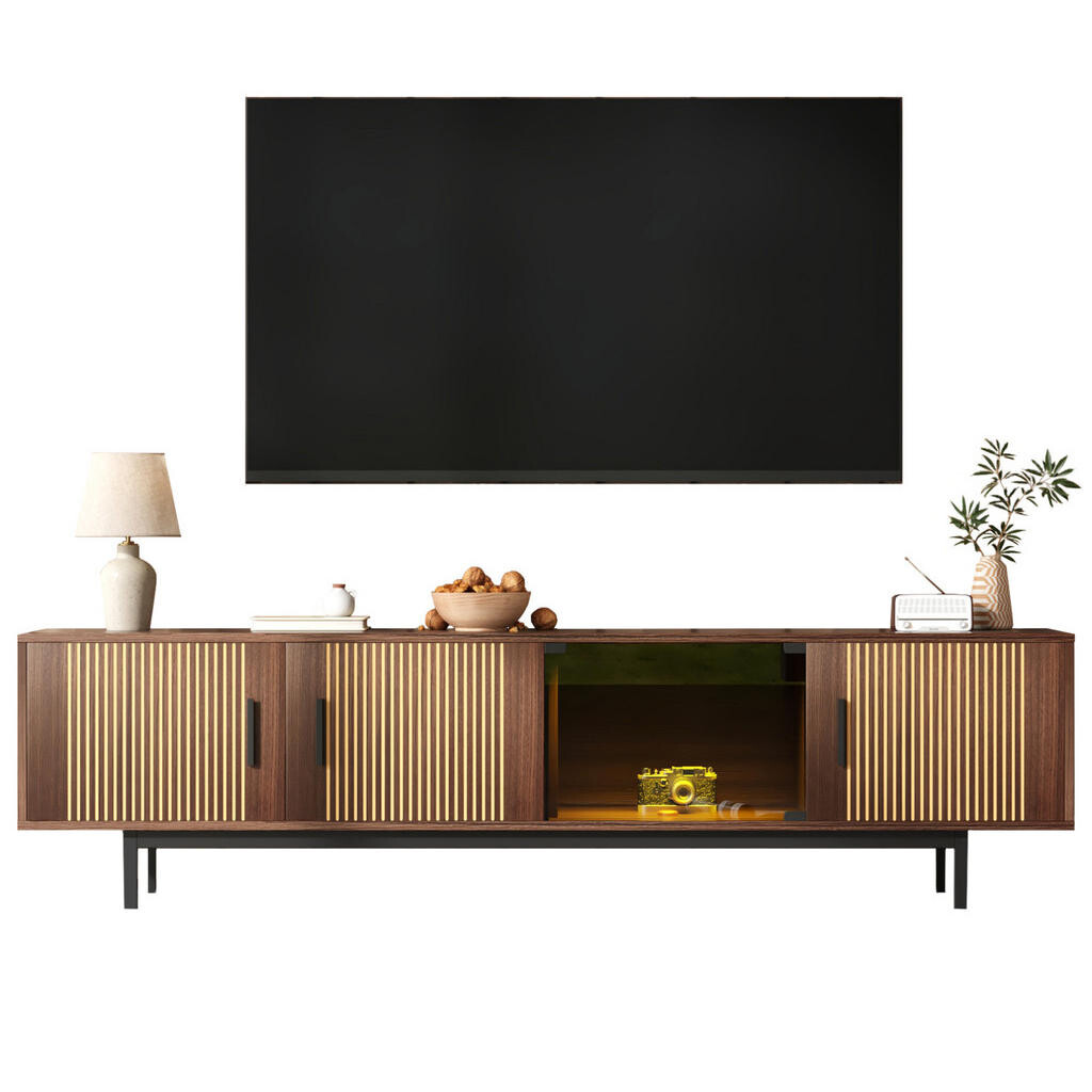 OKWISH TV stolek 200/35/53 cm černá/ořechová z MDF a dřevotřískové desky s LED osvětlením