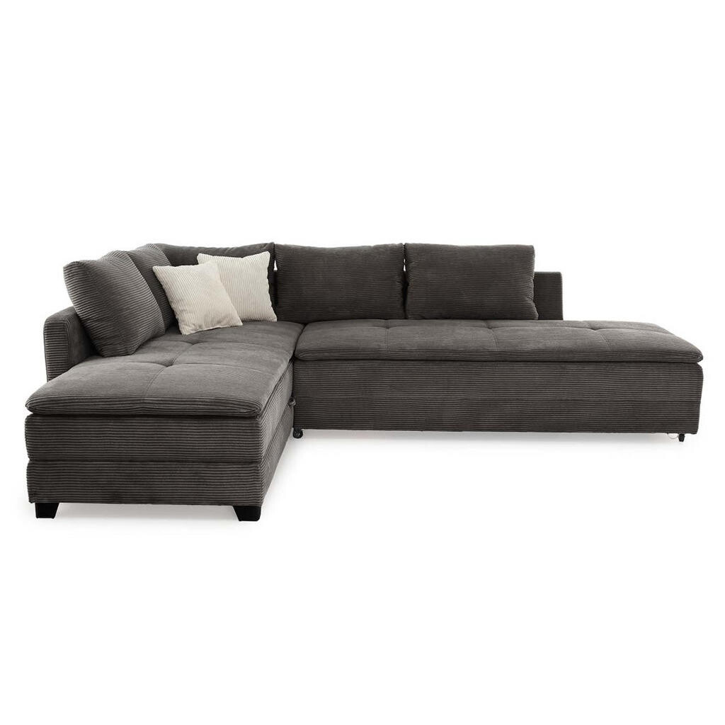 luma-home ROHOVÁ POHOVKA – PRO DLOUHODOBÉ SPÁNÍ: Dvoulůžko s boxspringem, pružinovou matrací a topperem, 306 × 223 × 95 cm (Š×H×V), tmavě šedý kord /