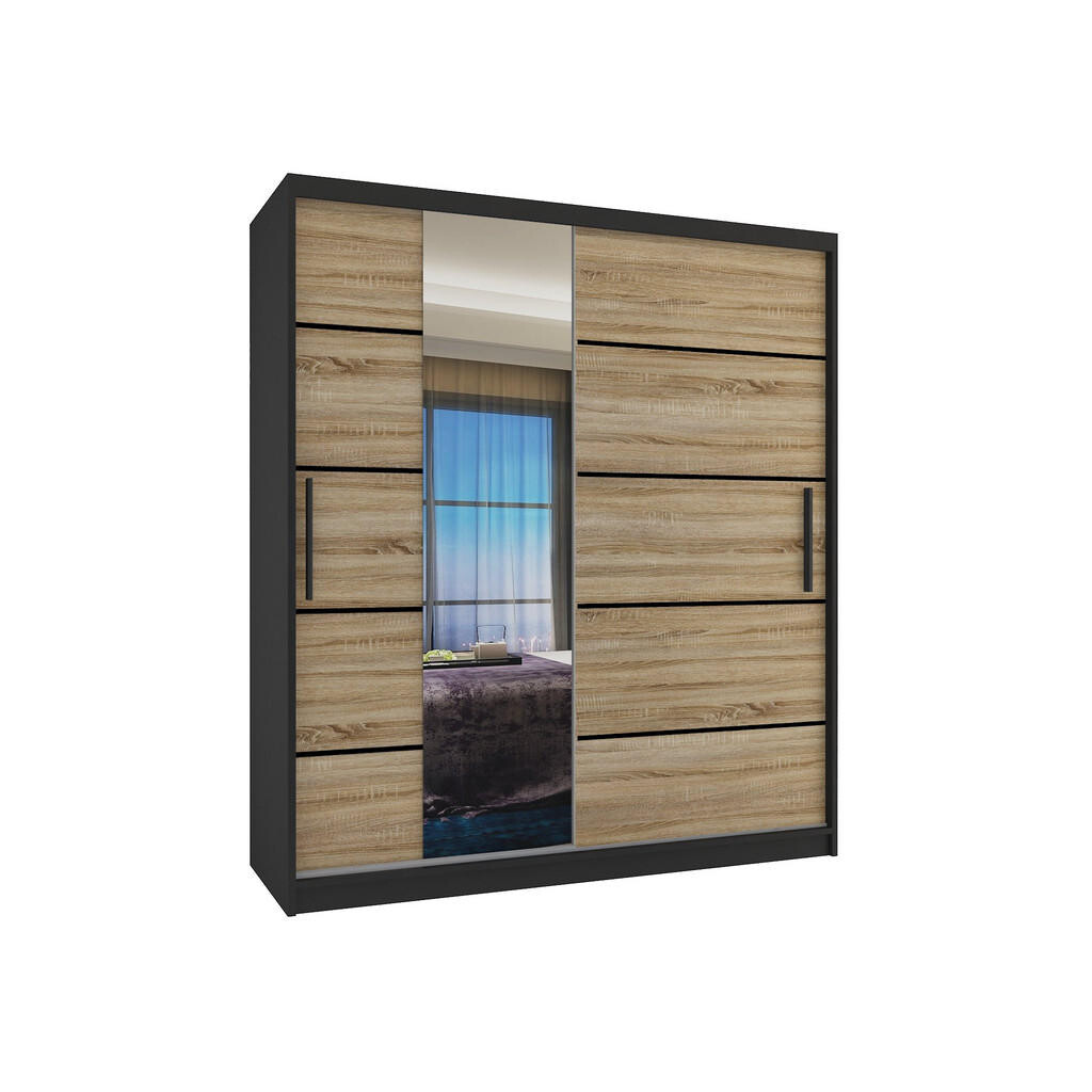 B BELINI GROUP POSUVNÁ SKŘÍŇ Verona MBP, Černá/Dub Sonoma Mat, 133 cm, se zrcadlem