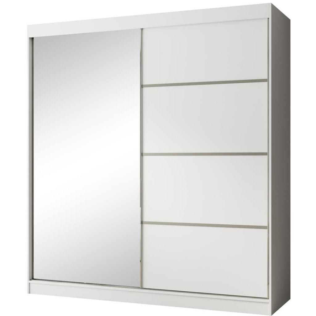 Beautysofa POSUVNÁ šatní skříň Paco 200/215/61, 2dveřová, bílá, se zrcadlem