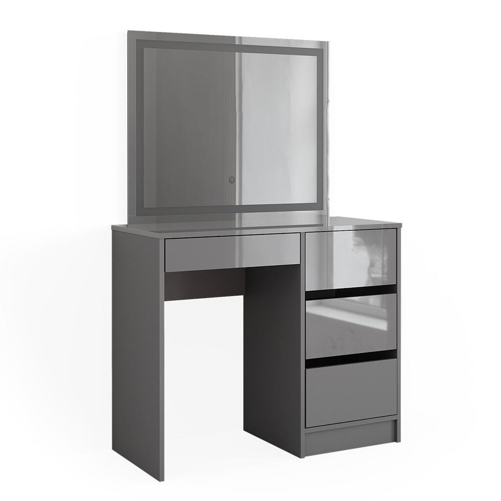 Vicco SADA KOSMETICKÉHO STOLKU Sherry Šedá s vysokým leskem 90 cm se zrcadlem LED