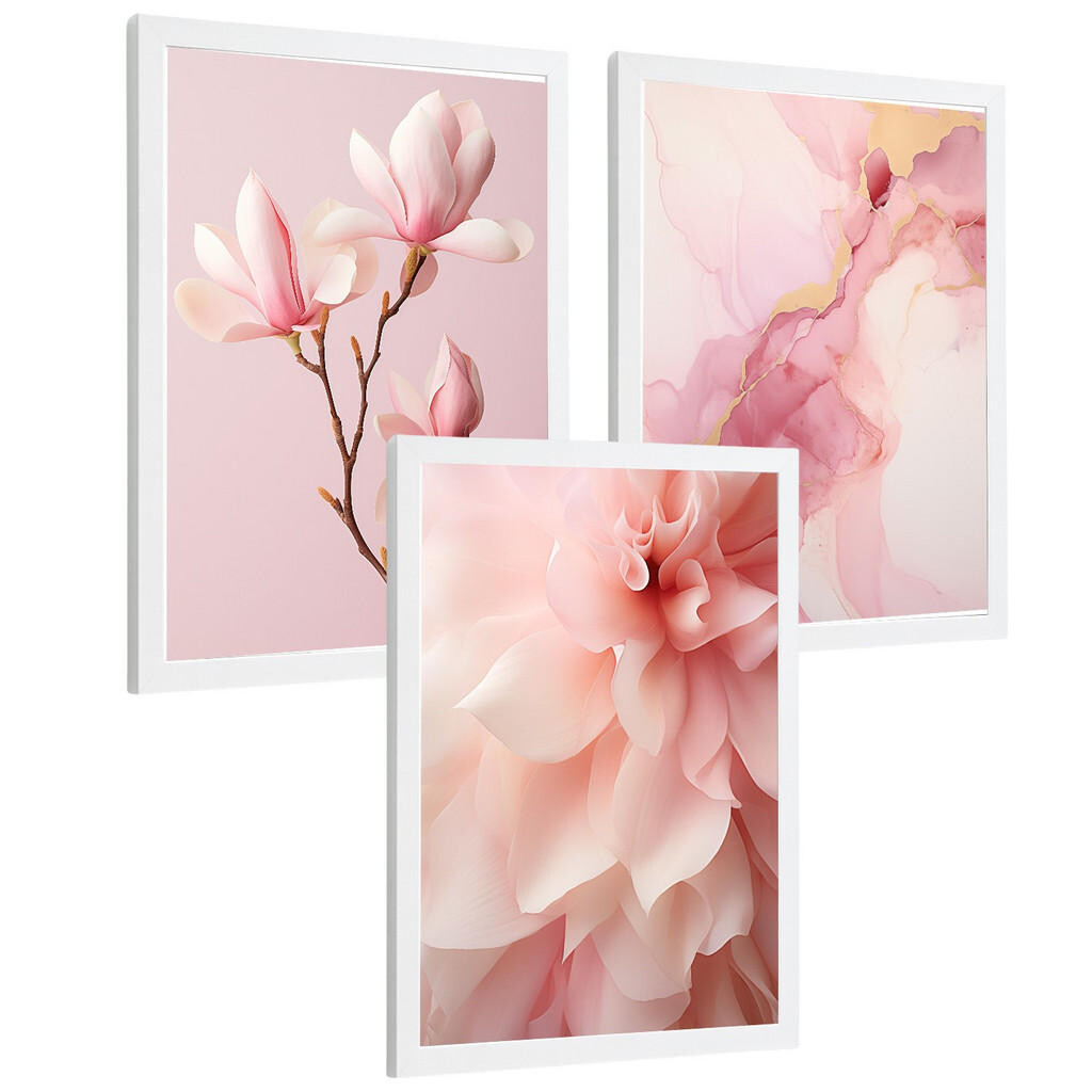 Nacnic PLAKAT Sada 3 Fuchsia Pink A3 Bílý rám