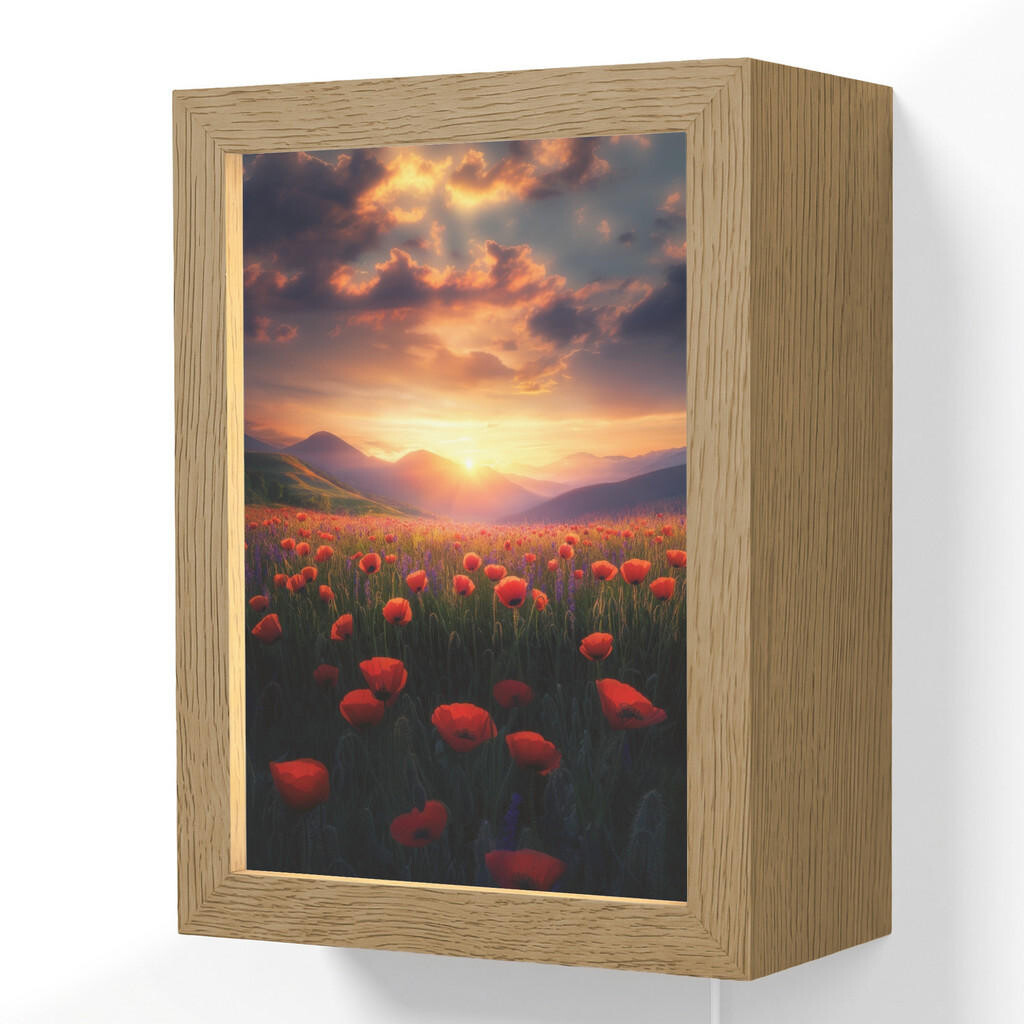 OnlyWow NÁSTĚNNÁ LAMPA Krajina - Západ slunce - Květinové pole 15x20 cm