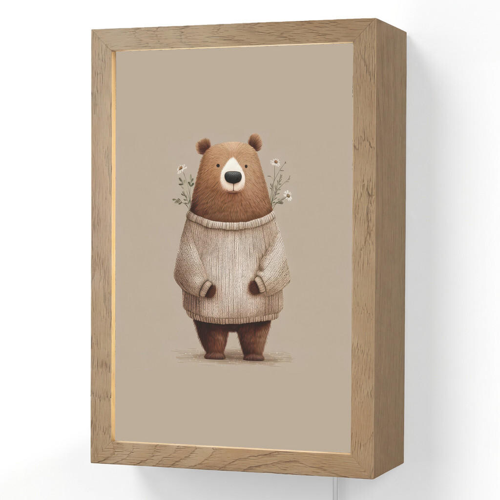OnlyWow NÁSTĚNNÁ LAMPA Medvěd - Bílé květy - Cosy 20x30 cm