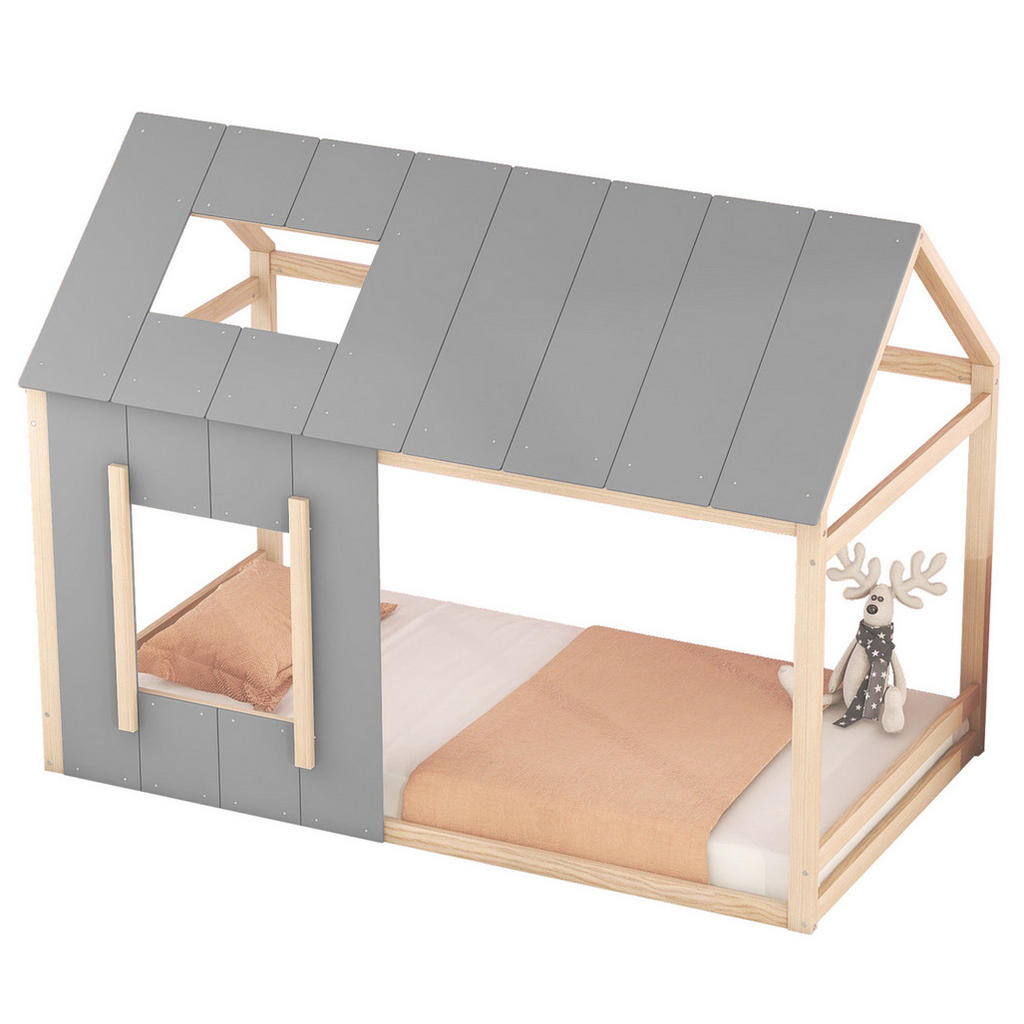 OKWISH DĚTSKÁ postel 90/200 cm přírodní z borovice a MDF v domkovém designu s oknem