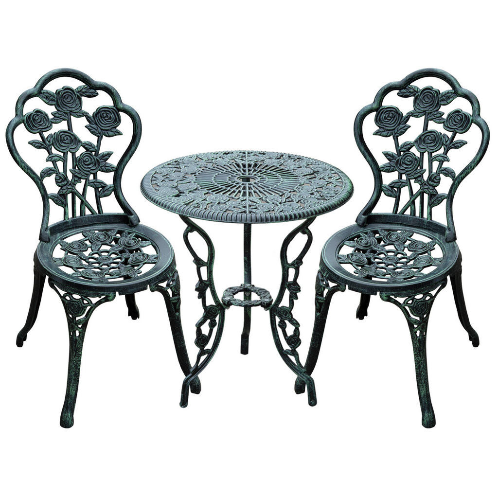 OKWISH BISTRO set 60/60/69 cm zelený ze železa pro 2 osoby v antickém vzhledu