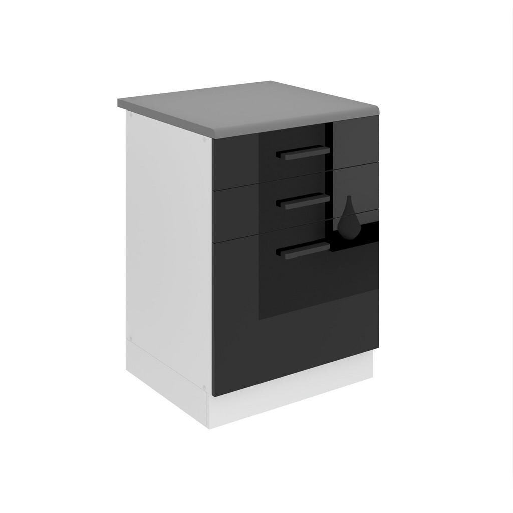 B BELINI GROUP KUCHYŇSKÁ SPODNÍ SKŘÍŇKA 60 cm SDSZ s pracovní deskou, zásuvky, Černá