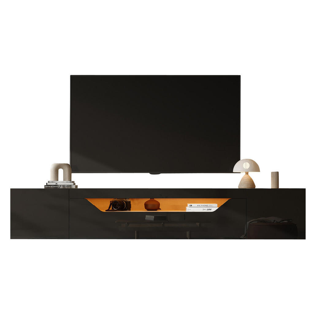 OKWISH NÁSTĚNNÝ TV stolek 180/37/36 cm béžová a černá z dřevotřísky s LED osvětlením