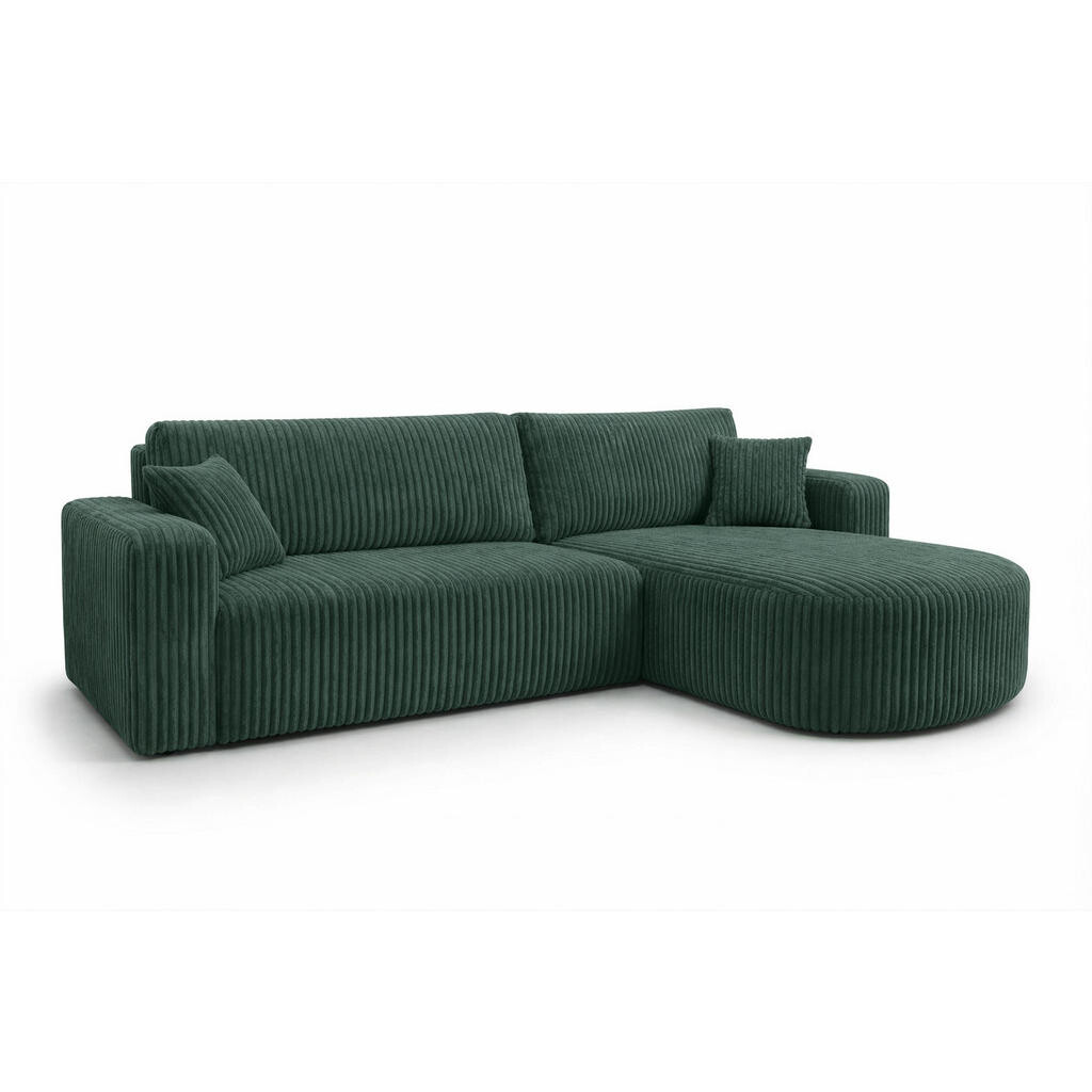 Kaiser Möbel ROHOVÁ SEDAČKA s funkcí spaní, manšestrová tkanina Tilia, Zelená, Pravá strana, ROUND ONE XL