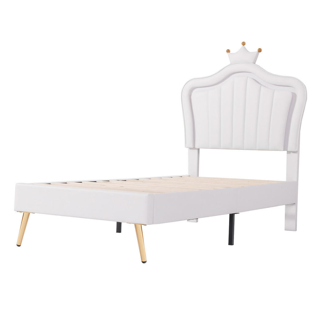 FLIEKS DĚTSKÁ ČALOUNĚNÁ POSTEL 90x200cm Koruna LED PU Bílá