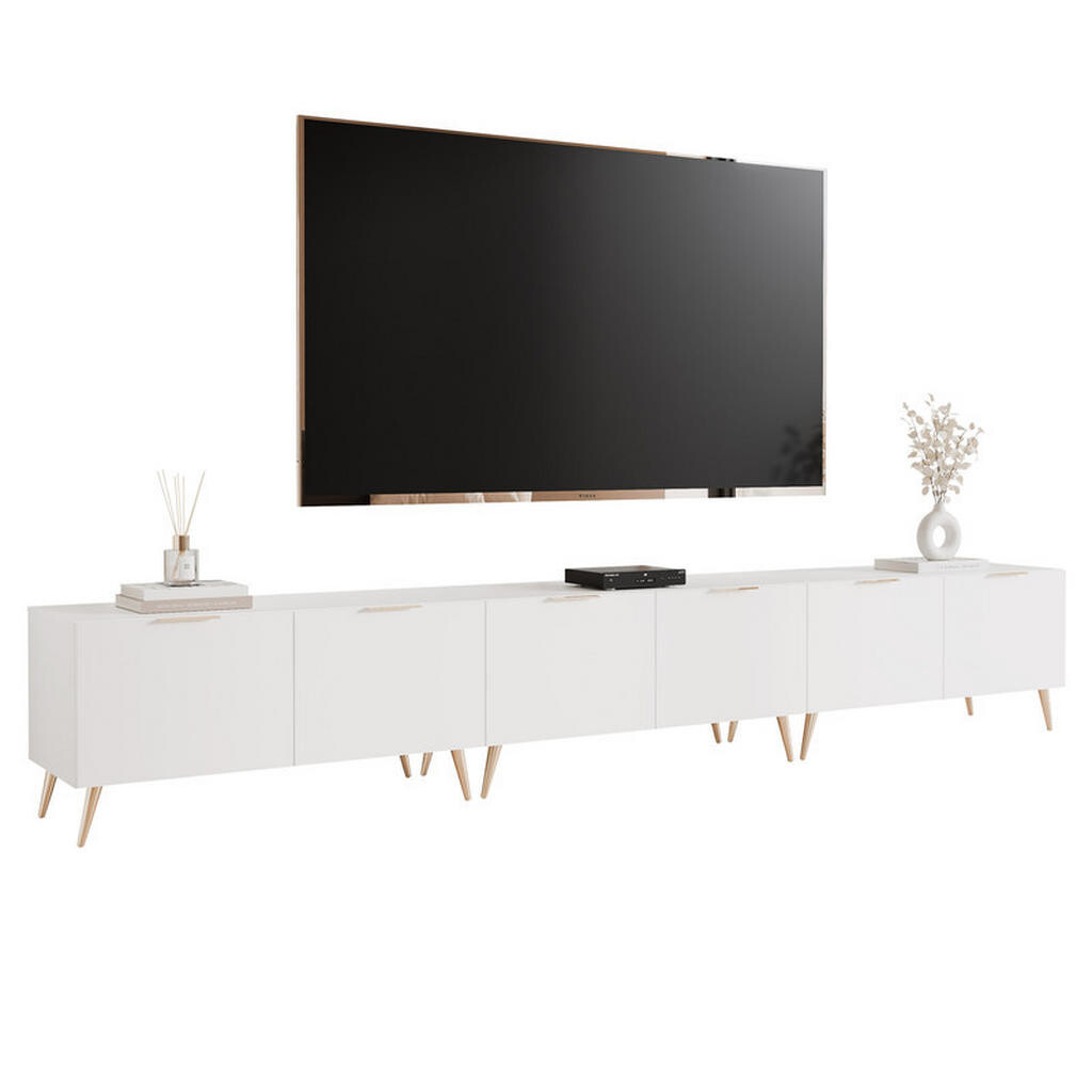 Idohome TV skříňka ANGEL 300 cm na nožkách s osvětlením BÍLÁ