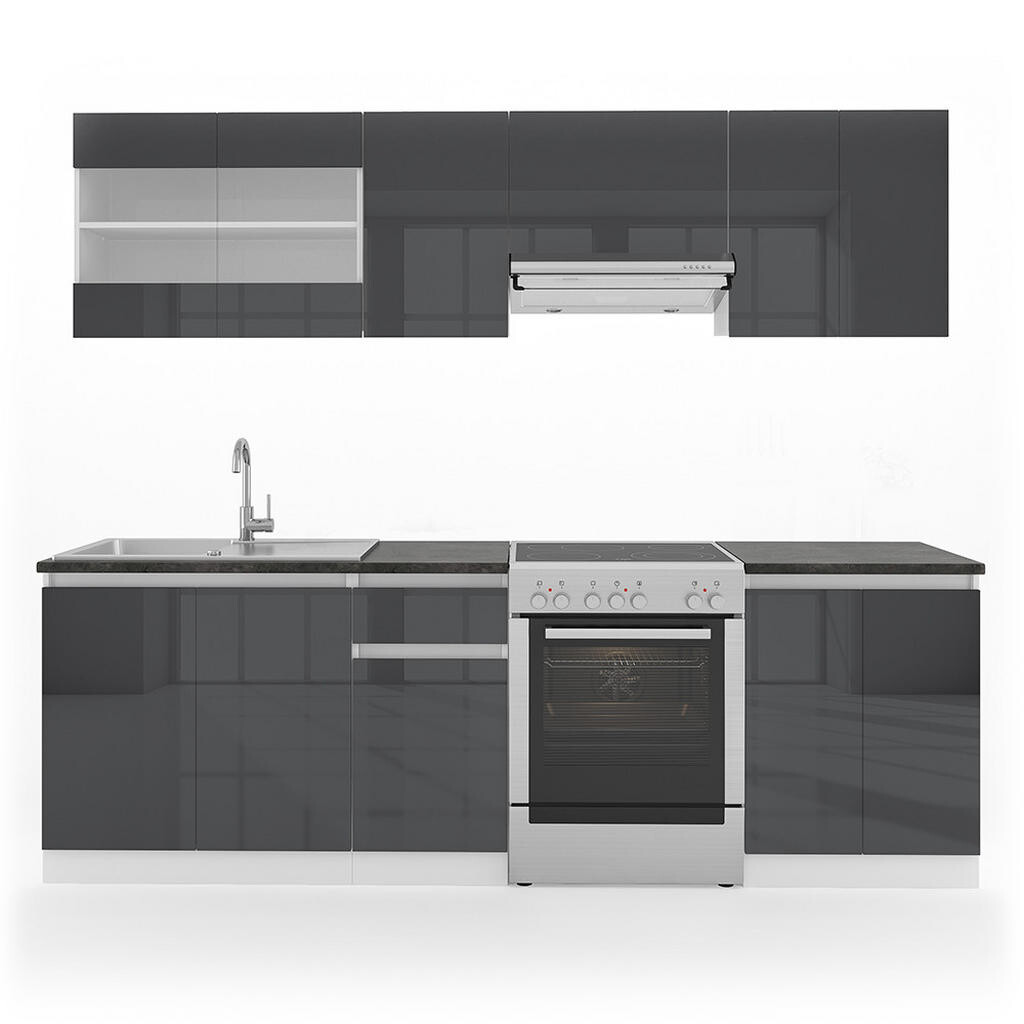 Vicco KUCHYŇSKÁ LINKA R-Line, Antracitový vysoký lesk/Bílá, 240 cm, AP Black