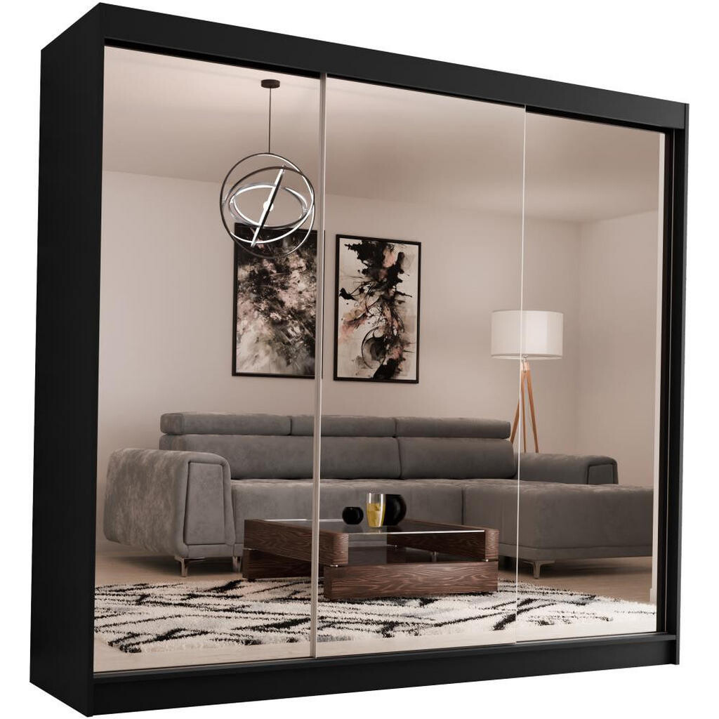 Beautysofa SKŘÍŇ s posuvnými dveřmi Debra 240/216/61 černá se zrcadlem a zásuvkami