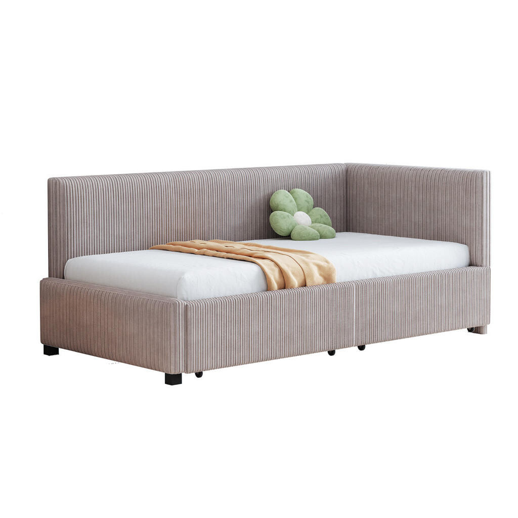 OKWISH ROZKLÁDACÍ postel 90x200 cm šedá z látky se dvěma úložnými zásuvkami a lamelovým roštem