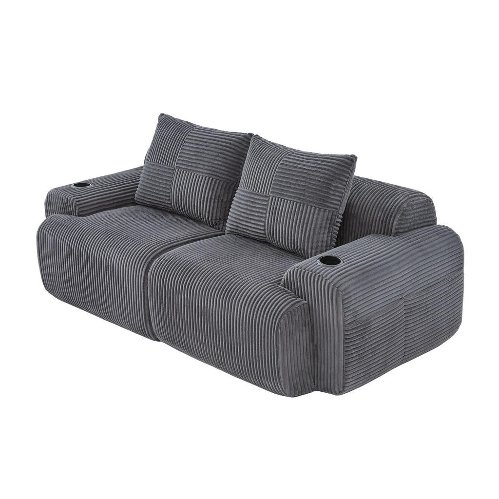 OKWISH POHOVKA 200/99/80 cm tmavě šedá z manšestru s držákem na nápoje a boční kapsou