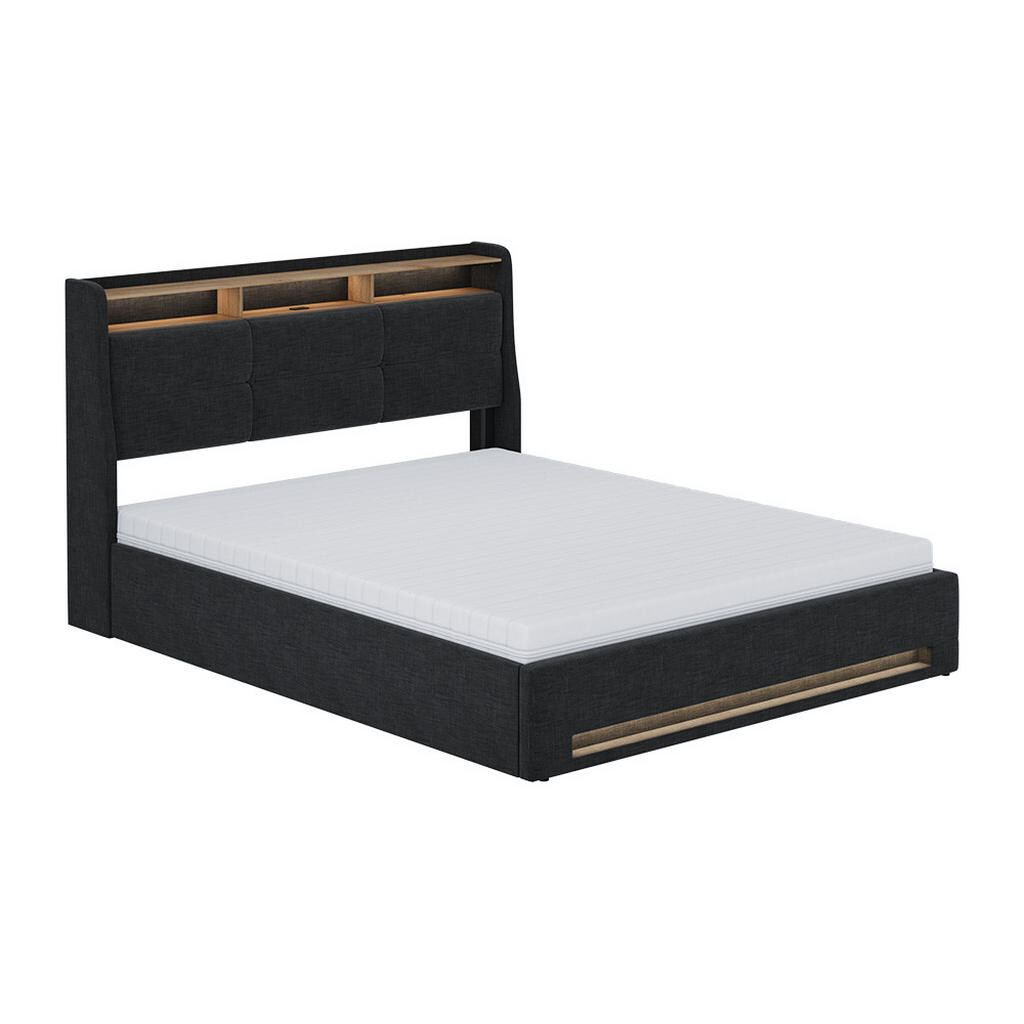 VitaliSpa ČALOUNĚNÁ POSTEL Christin Antracit/dub 160x200 s LED diodou, připojení USB, matrace