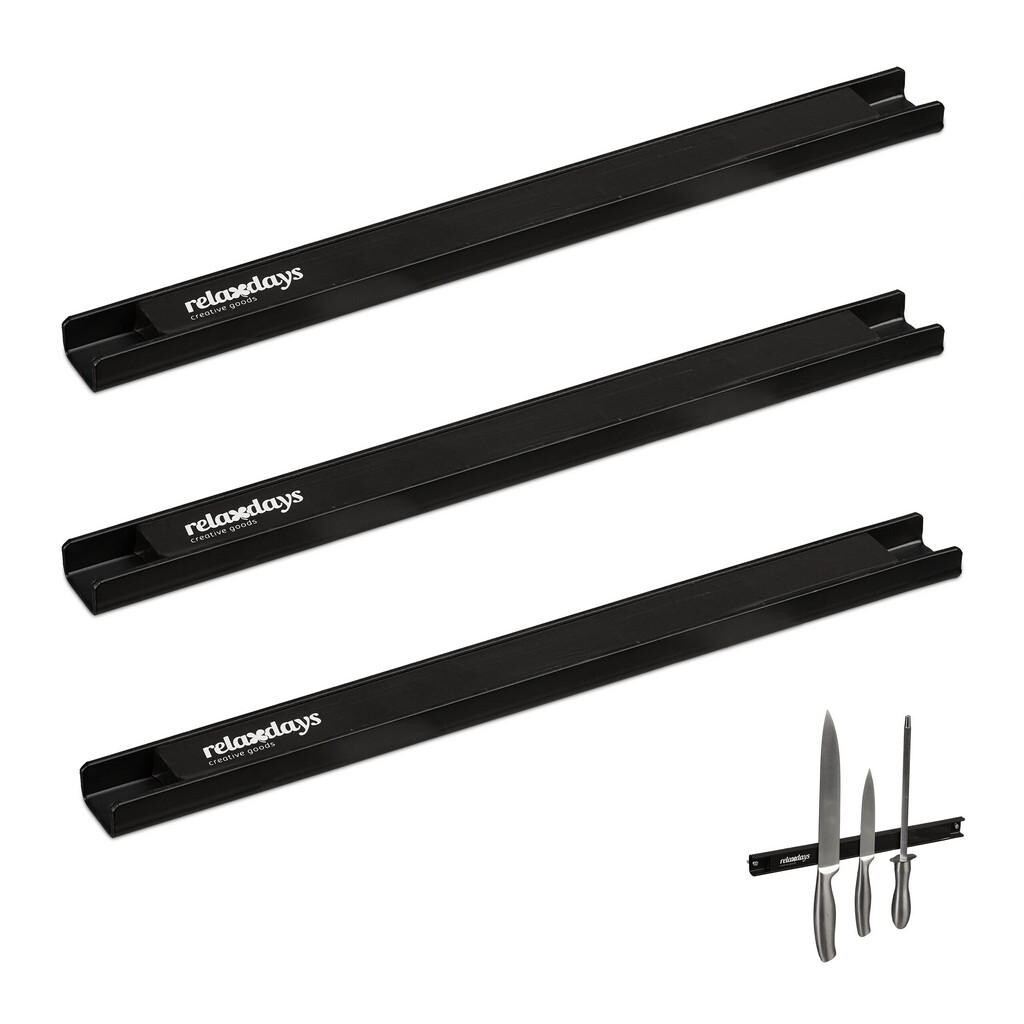 Relaxdays LIŠTA magnetická černá 3-ks-set ocel 30 cm