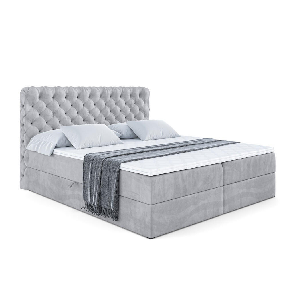 ALTDECOR AMERICKÁ postel s matrací H3 a lamelovým roštem – BOXI8 – 200 x 200 cm, světle šedá