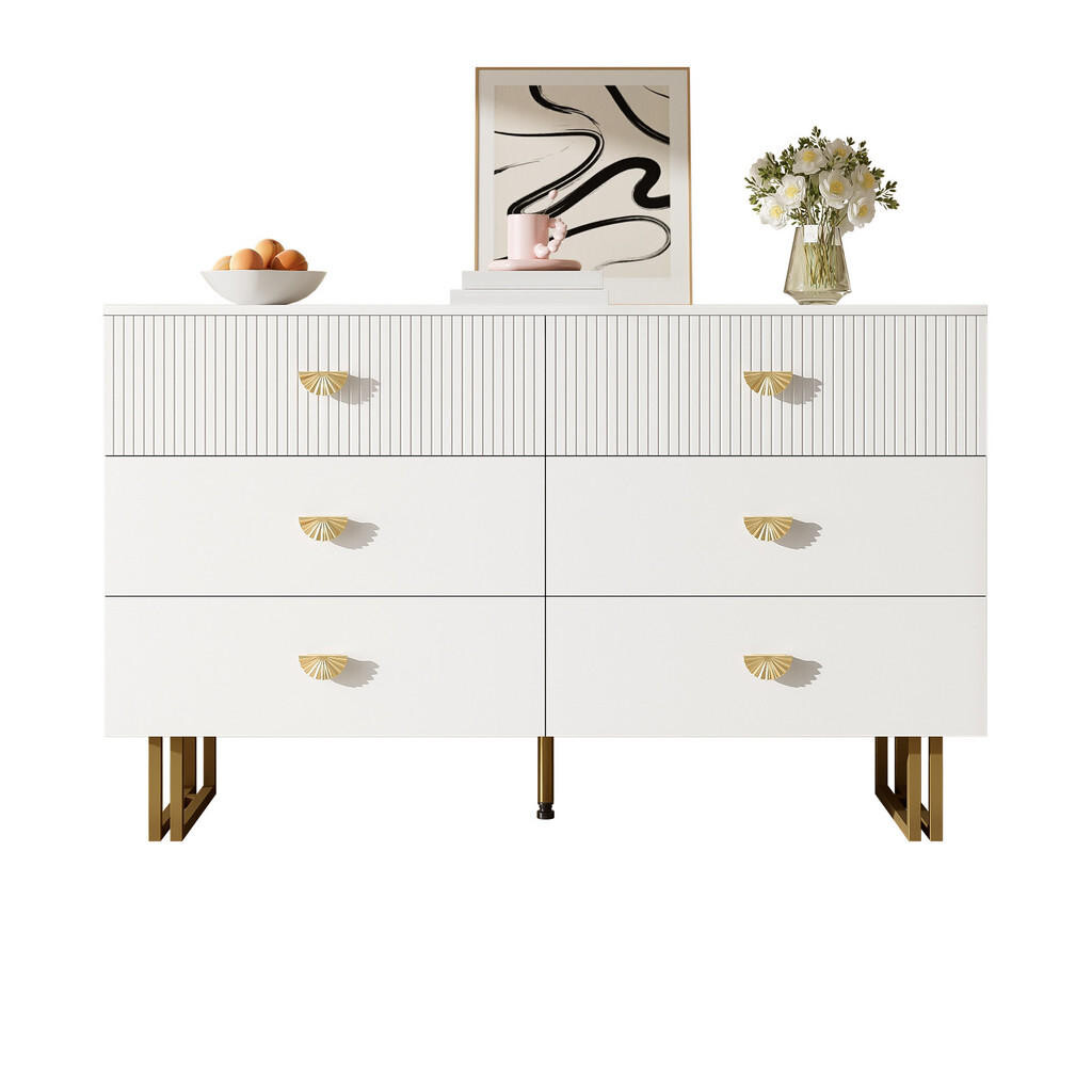 FLIEKS KOMODA 6 zásuvek bílá zlatá MDF ocel 120cm