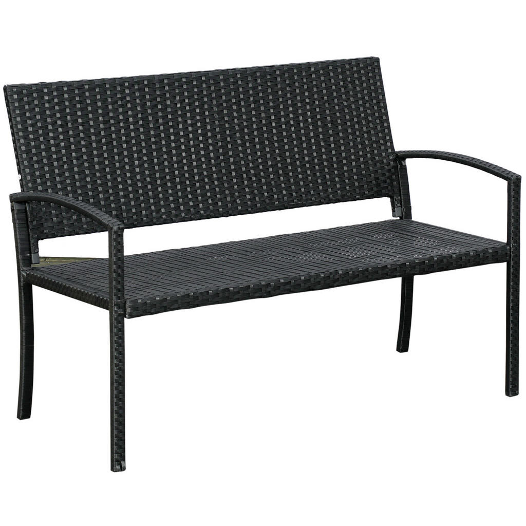 OKWISH ZAHRADNÍ lavice 122/60/87 cm černá z oceli a polyratanu pro 2 osoby