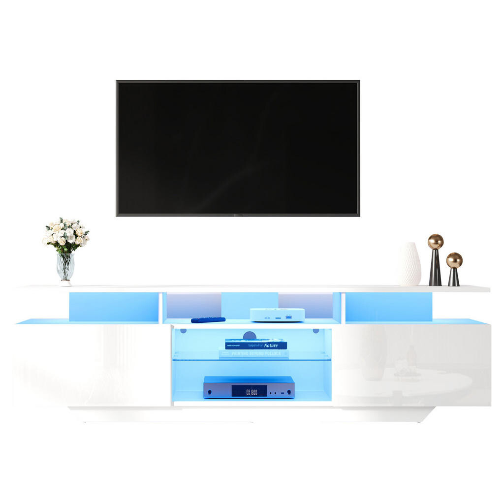OKWISH TV stolek 160/40/45 cm bílá z MDF s LED osvětlením a velkým úložným prostorem