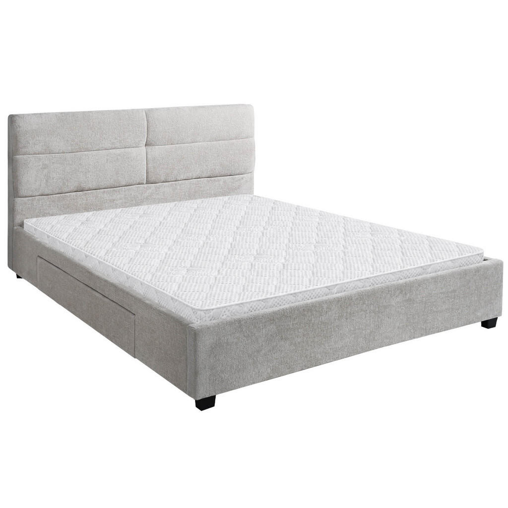 Beautysofa ČALOUNĚNÁ POSTEL Aurea, manželská postel 160x200 cm se zásuvkou a pěnovou matrací 10 cm, žinylková látka, béžová
