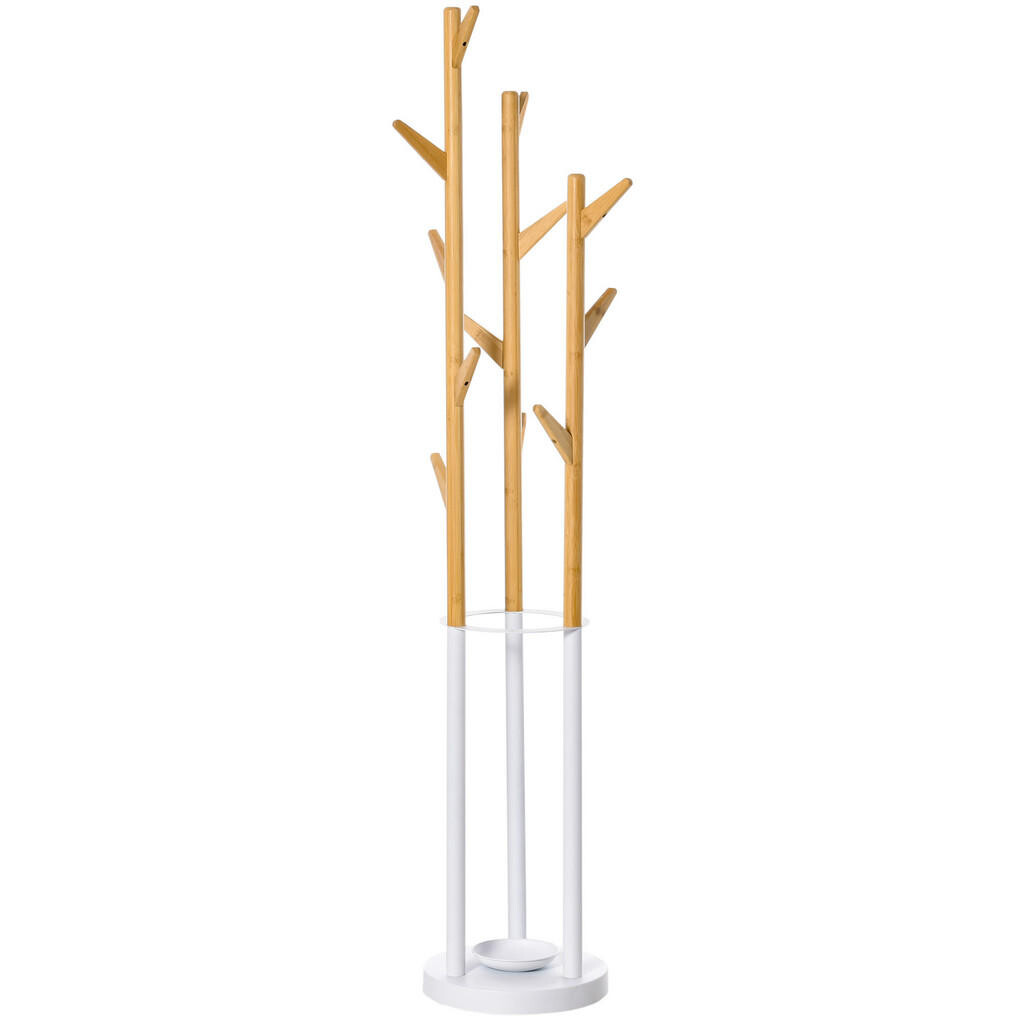 HOMCOM VĚŠÁK s 12 háčky, přírodní + bílá 30,5 x 30,5 x 174,5 cm