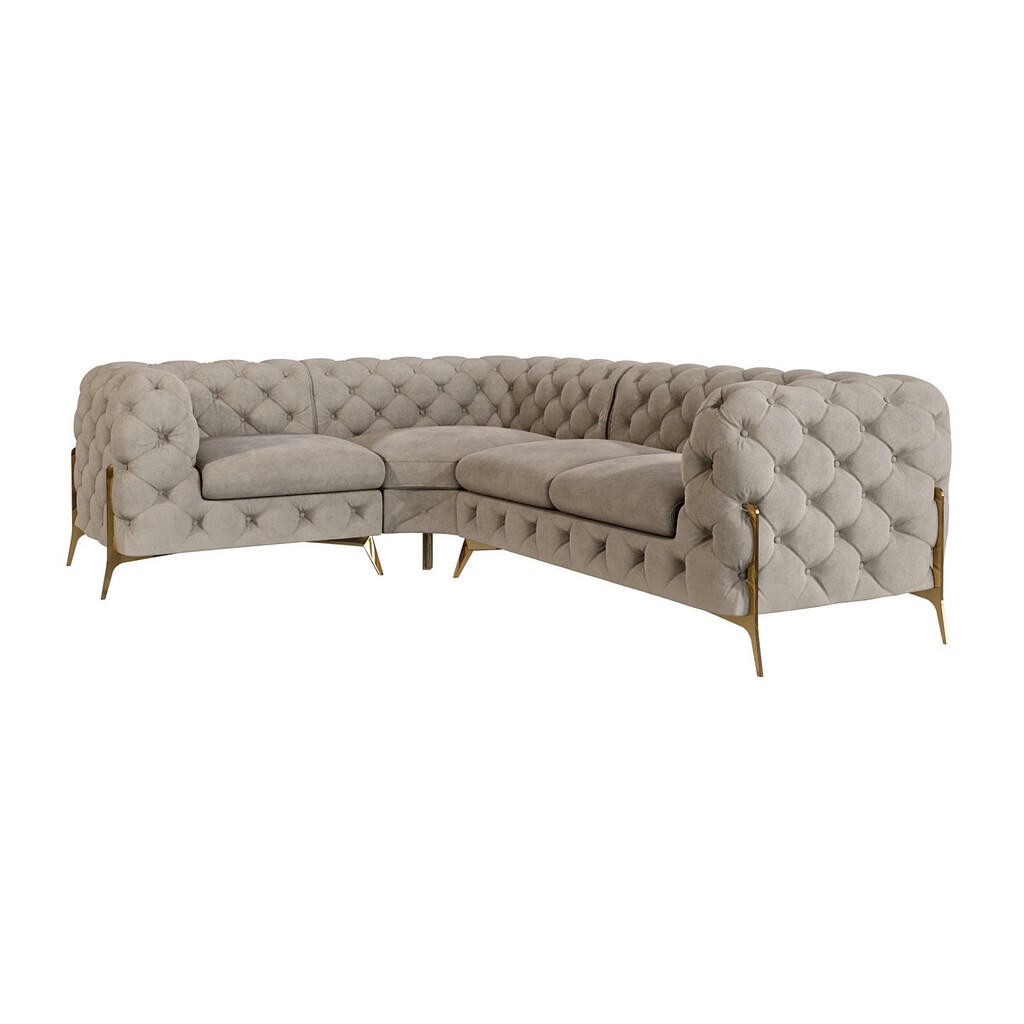 S-Style CHESTERFIELD ROHOVÁ SEDAČKA Lexi v tmavé krémové se zlatými nohami - otomán vlevo