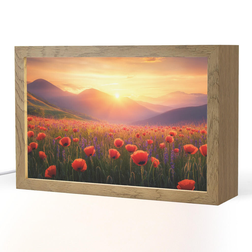 OnlyWow STOLNÍ LAMPA Krajina - Západ slunce - Květinové pole 30x20 cm
