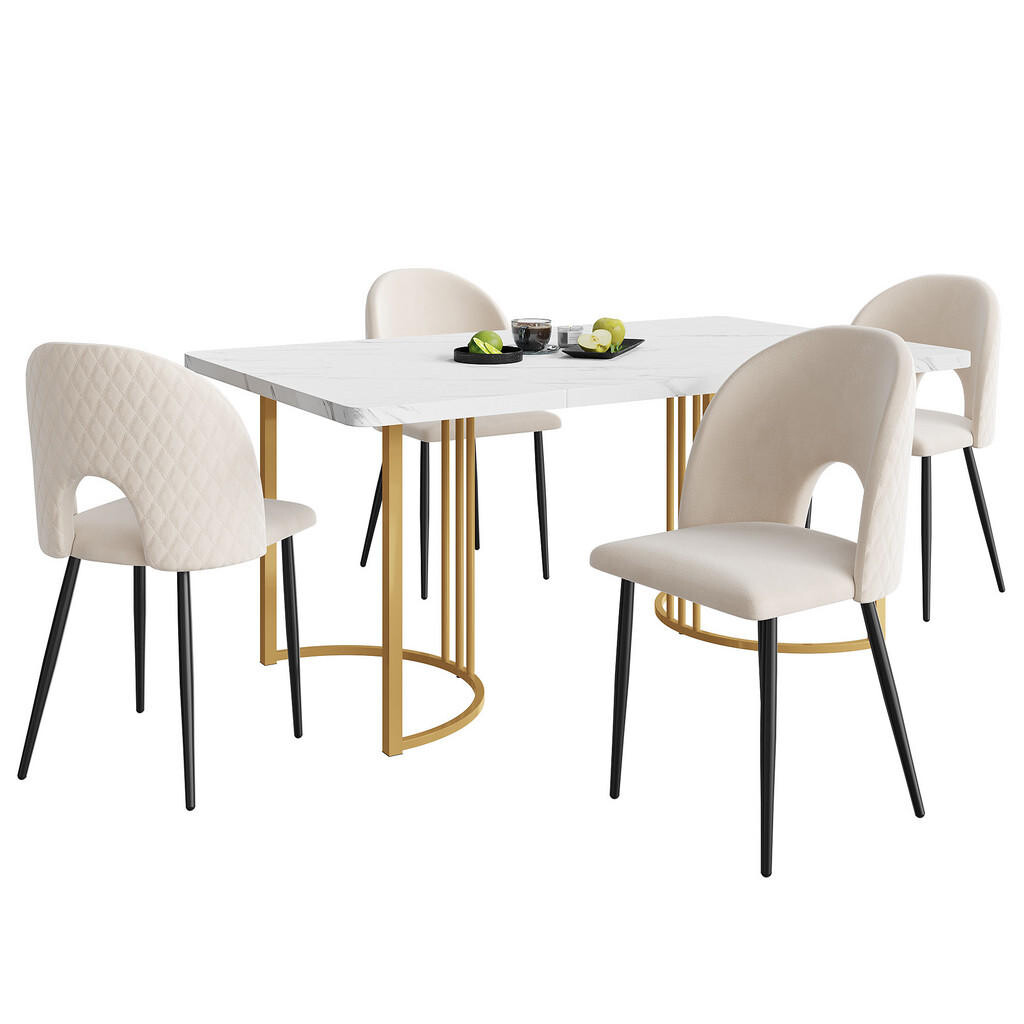 FLIEKS JÍDELNÍ SET MDF 4 Židle Bílý Béžový 140x80cm