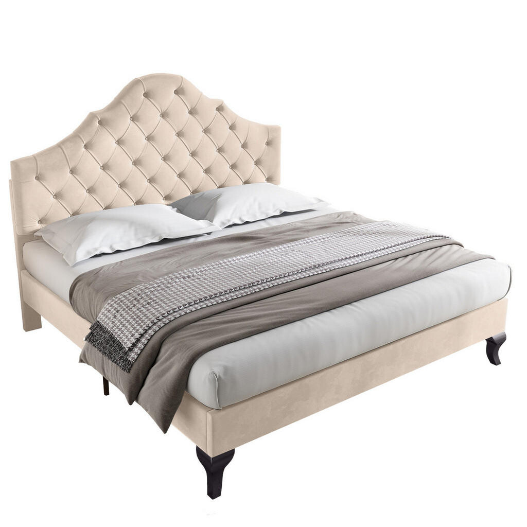 OKWISH ČALOUNĚNÁ postel 140/190 cm bílá z sametu s nastavitelným čelem a lamelovým roštem