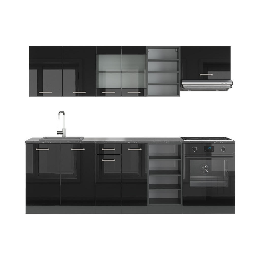 Vicco KUCHYŇSKÝ KOUT R-Line Vysoce lesklá černá/antracitová 240 cm , PD Antracit