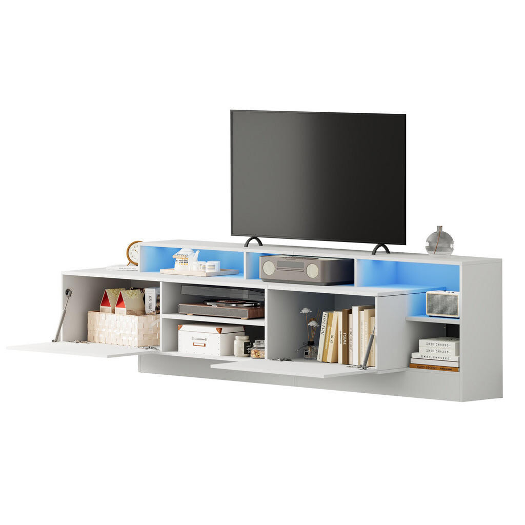 Redom TV stolek 190/40/48,5 cm s LED osvětlením, vysokým leskem a úložným prostorem, Bílá