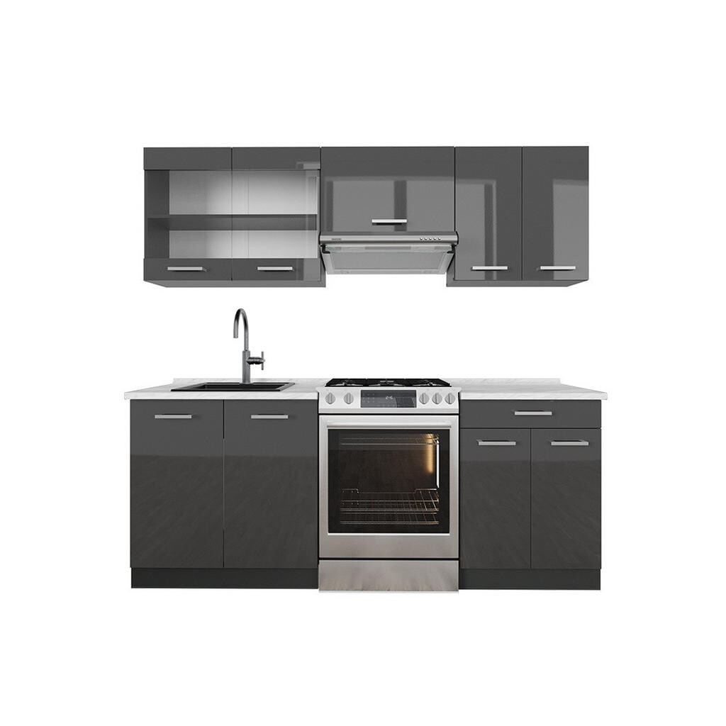 Vicco KUCHYŇSKÝ KOUT R-Line Antracit vysoký lesk/antracit 200 cm , PD Mramor