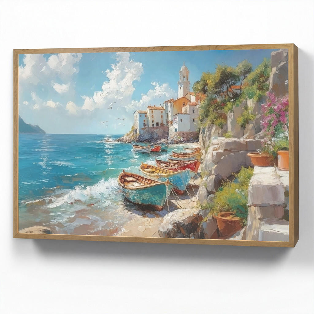 OnlyWow NÁSTĚNNÁ LAMPA S AKUMULÁTOREM Lodě - skály - moře - slunce 90x60 cm