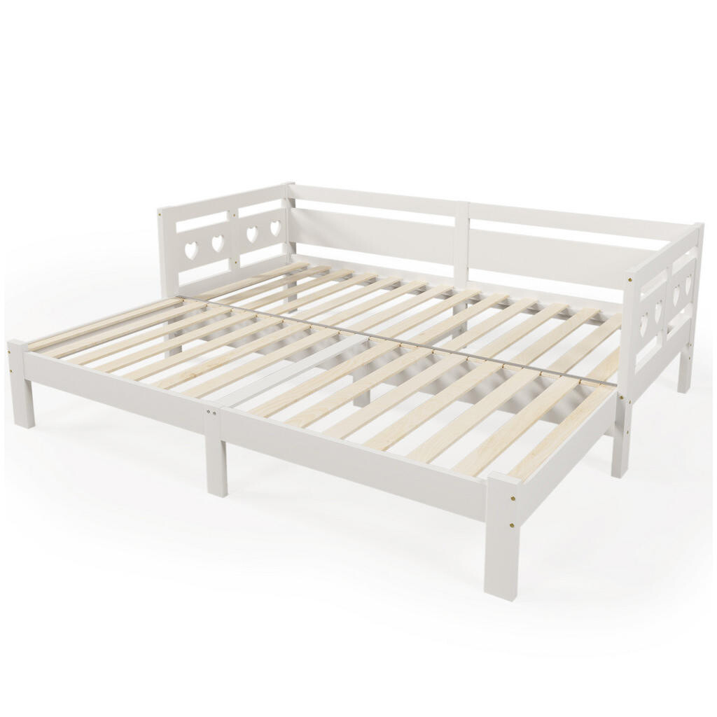 OKWISH DENNÍ postel 90/200 cm bílá z masivní borovice s výsuvným lůžkem a srdcovým čelem