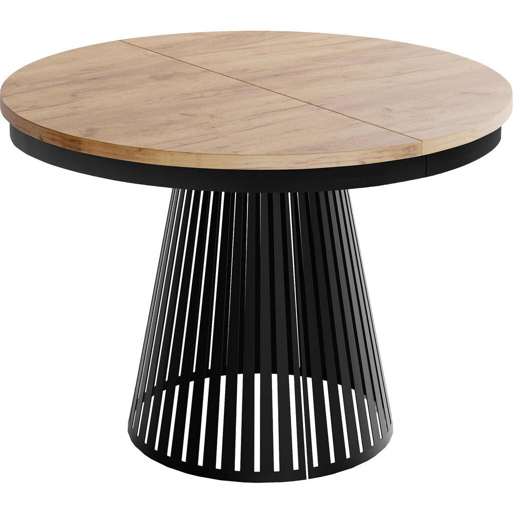 WFL GROUP JÍDELNÍ STŮL Naro Kulatý Rozkládací Industriální s Černou Lamelovou Podnoží, Dub Craft Hnědý 120-196/120/76 cm