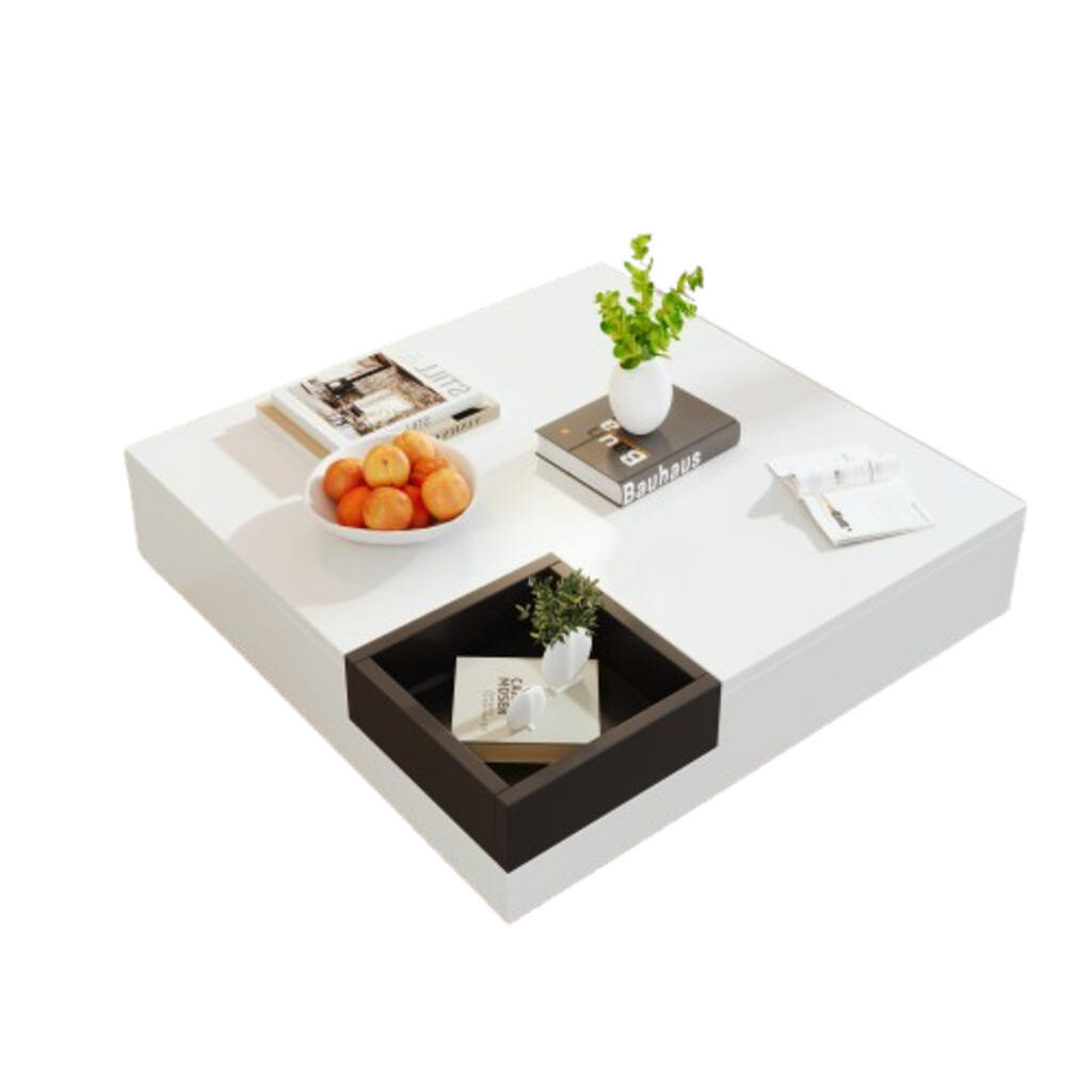 OKWISH KONFERENČNÍ stolek 72/72/30 cm bílý a černý z dřevotřísky s LED osvětlením a úložným boxem